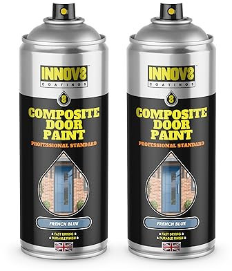 COMPOSITE DOOR SPRAY PAINT - DIY - NO PRIMER OR TOP COAT - SATIN - 2 x 400 ml - AEROSOLS - Black, Blue, Cream, Green, Grey, Oak, Red, White - Professional Standard - Fast Dry (French Blue)