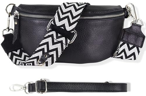 Blade Bauchtasche Damen Echtleder, stylische Gürteltasche Damen mit 2 gemusterten und Leder abnehmbaren & verstellbaren Breiten Gürteln, Crossbody Bag Damen, Brusttasche für Frauen