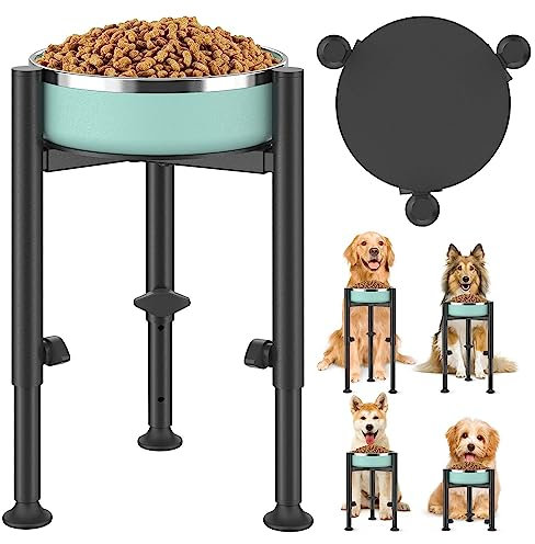 LyTaispuly Adjustable Elevated Dog Bowl Stand for Dogs - 4 Heights, Wide 5-10 - Metal Elevated Raised Single Dog Food Water Bowls Holder, Upgrade Feeder for Small Medium Large Breed (Black)