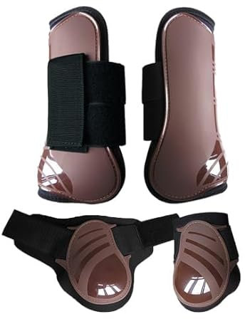Merauno® Gamaschen Pferde 4er Set Gamaschen Paar für vorne hinter Hartschale und Klettverschluss für Damen& Herren PU Robust Elastisch Tendon Boots Classic (S, Braun)