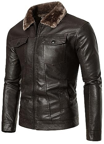 Veste de moto en cuir pour homme avec fermeture éclair - Style décontracté - Style café racer - Style vintage vieilli, café, XXXL