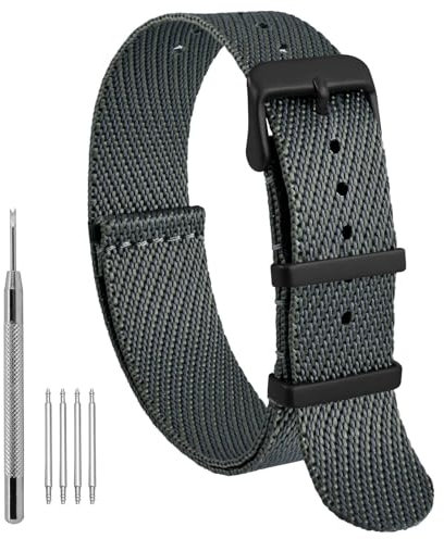 WOCCI 20mm Militär Nylon Uhrenarmband, Einteiliges Nylon Armband für Damen und Herren, Schwarze Schnalle (Smog)