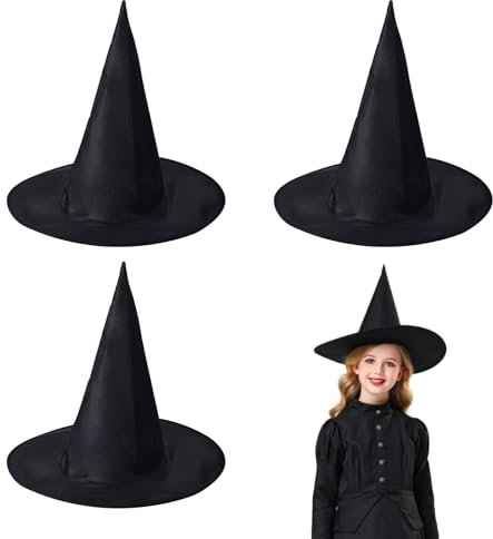 EUPSIIU 3 Stück Hexenhut Schwarz Hexen Zubehör Karnevalshut Hexenhut für Erwachsene Halloween Party Hüte Kostüm Zubehör Kostüm für Karneval Cosplay KostüMparty Hexenhüte Kindergeburtstag (3 Stück)