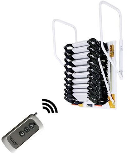 Electric Step Ladder 6ft-11.5ft Remote Control Attic Stairs Multifunctional Wall Mounted Telescopic Ladder (Vertical Height 1.5M/4.92ft,White)