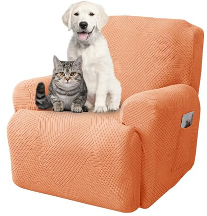 Jin Le Stretchhusse für Relaxsessel Komplett Sesselschoner Stretch Relaxsessel Bezüge 1 Sitzer Elastisch Sesselbezug für Fernsehsessel Liege Sessel Jacquard,Streifen-Orange