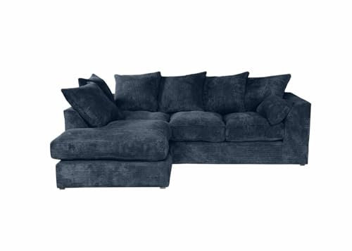 Meble Ares Stilvolles Linkes Ecksofa DIVERS - 205 x 65 x 164 cm Modernes L-Sofa 3 sitzer zum Wohnzimmer, Praktischer L Couch mit losen Rückenkissen, Solider Rahmen, Cord – Dunkelblau