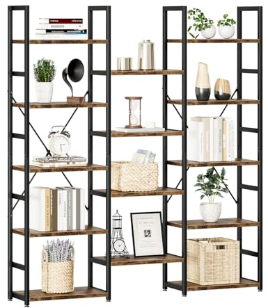 NUMENN Triple Column 5 Tier Bookshelf with 14 Adjustable Shelves, Vintage