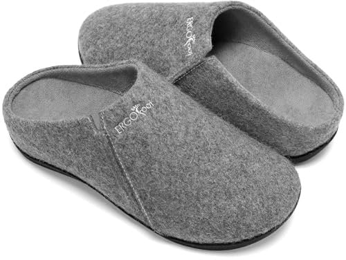 ERGOfoot Orthopedic Plantar Fasciitis Slippers with Arch Support, Non-slip Wool House Slippers for Indoor Outdoor(Grey UK 5)
