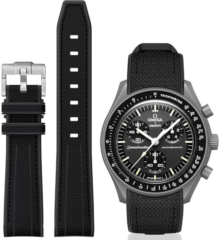 BONACE Bracelet incurvé en silicone pour montre Omega X Swatch 20 mm - Compatible avec Moonswatch Speedmaster - Bracelet de rechange sans espace pour homme et femme, Silicone