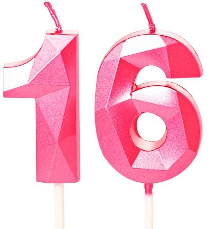 16th Birthday Candles Hot Pink Number 16 Candles for Birthday Cake, 16 Birthday Candles 16th Candles for Cake, 16th Birthday Cake Candles Cake Toppers for 16 Year Old Girls Her Rose Gold