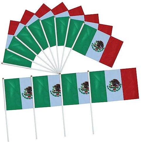 STOBOK 50stücke Kleine Mexiko Flaggen Handgehaltene Polyester Stick Fahnen Nationalflagge Für Party Deko Paraden Festival Außendekoration