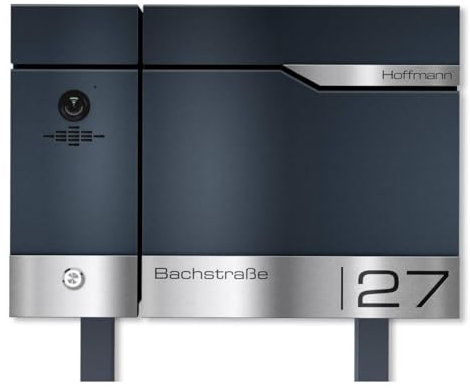 Metzler Standbriefkasten mit Video Türsprechanlage VDM10 2.0 und Zeitungsfach in Anthrazit RAL7016 - LAN/POE - Edelstahlleisten personalisiert mit individueller Lasergravur, Videosprechanlage Links
