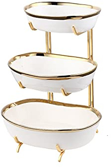 Corbeille à fruits, Porte-fruits, Bol à fruits créatif à trois couches for décoration de salon, assiette à collation chinoise, assiette à bonbons, bol à fruits for réception(White)