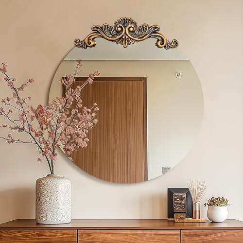 Artloge Wandspiegel Rund Spiegel 70×70 cm, Wohnzimmer Spiegel mit Holz geschnitzt Flurspiegel Dekospiegel HD Hochwertiger dekorative Hängespiegel für Wohnzimmer Schlafzimmer Badezimmer