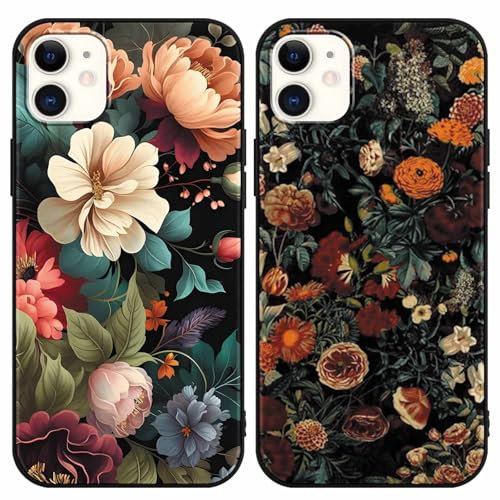 Pnakqil [2 Packs Flower Print Phone Case for iPhone 11 6,1, Liquid Silicone Shockproof Protection Case for Girls Women with Aesthetic Design Cute Floral Patterns Soft Slim Phone Cover, 06
