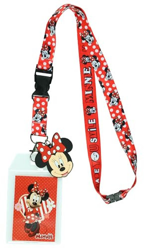 Disney Cordon Minnie Mouse Made You Smile avec porte-badge transparent et breloque Minnie Mouse en caoutchouc de 5,1 cm