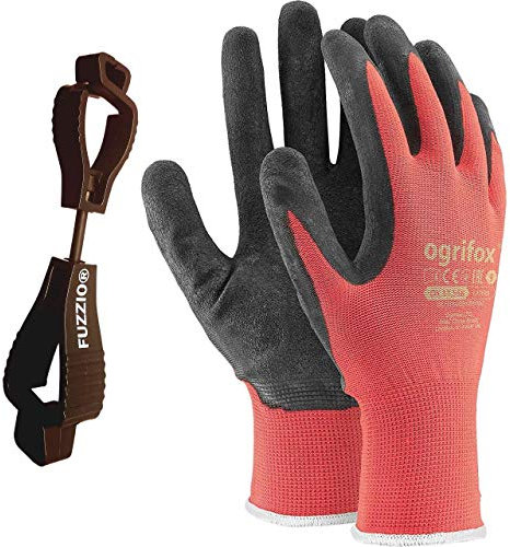 FUZZIO 12 pares de guantes de trabajo para hombre, talla 10, guantes de mecánico, color rojo, guantes de jardinería para hombre, guantes de trabajo para mujer, guantes de montaje para hombre,