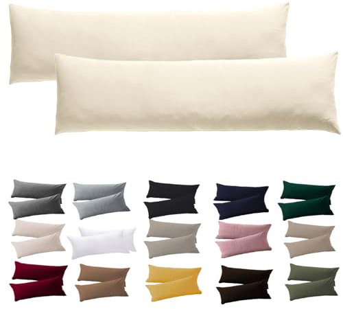 Soifox Seitenschläferkissen Bezug 40 x 145-2er Set Creme Kissenbezug mit Reißverschluss 100% Mikrofaser Resistent und Hypoallergen Kissenbezüge für Seitenschläferkissen