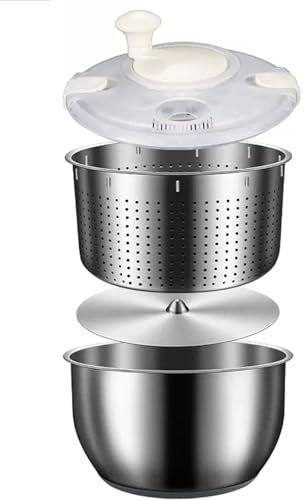 Centrifuga per insalata in acciaio inox, grande, 6 l, per la cucina, centrifuga per lavastoviglie, verdura, rondella per frutta e centrifuga per pasta