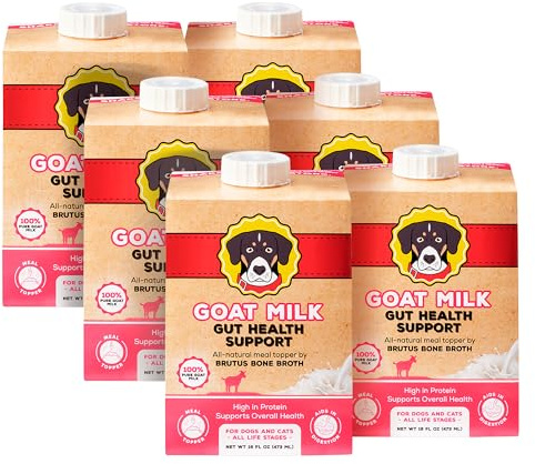 Goat Milk by Brutus Broth Meal Topper for Dogs and Cats – Formulated for Digestive Support & Moisture, Low-Lactose, Contains Natural Nutrients and Enzymes (Pack of 6)