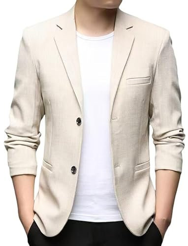 Générique Blazer en Lin pour Homme, Élégant, Décontracté, Léger Et Respirant, Couleur Unie, Deux Boutons, Coupe Slim, pour Banquet, Fête, Mariage, Bal, Beige, Taille S