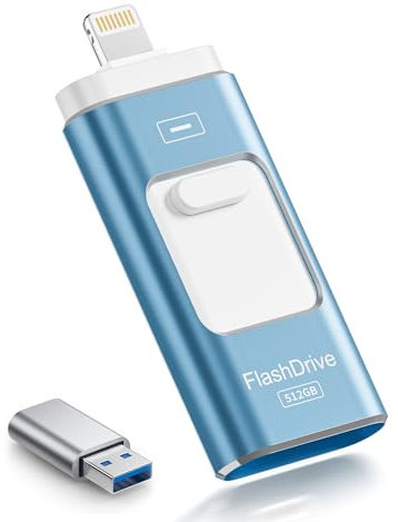 ROSPE USB Stick 512 GB für iPhone, MFi-zertifizierter Lightning Speicherstick, 3-in-1 Flash-Laufwerk für iOS/Android/PC, USB 3.0 High-Speed Memory Stick iPhone Externe Speichererweiterung, Aschblau