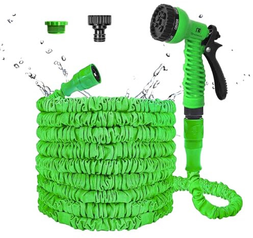 Flexibel Gartenschlauch 15M/50FT Gartenschlauch Wasserschlauch mit 7 Funktionen Brause erweiterbarer Schlauch Flexibler Rasen/Haustier/Autowäsche (50FT) (30M/100FT)