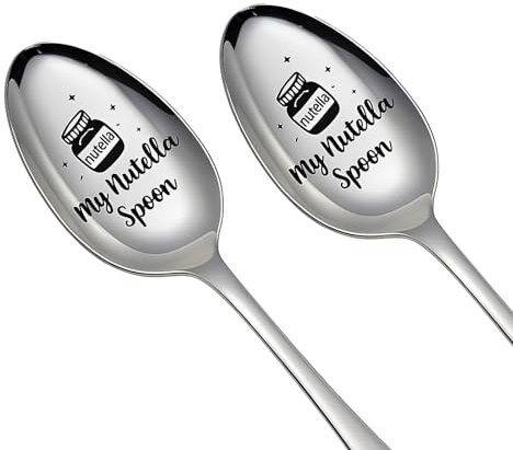 2 Stück Personalisierter Löffel Für Schokocreme, 20,3 Cm, entworfen für Nutella-Liebhaber, Gegenwärtig für Ihn/Gegenwärtig für Sie, Ideal Gegenwärtig für einen süßen Zahn, Silber