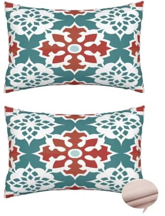 Kissenbezug 50x80 cm 2er Set Deko Kissen Persien Kuschelkissen, Rechteckig Kissenbezug Indien Sofakissen, Leinen Cushion Cover Doppelseitig Zierkissen für Couch Schlafzimme, Vier Jahreszeiten -J28