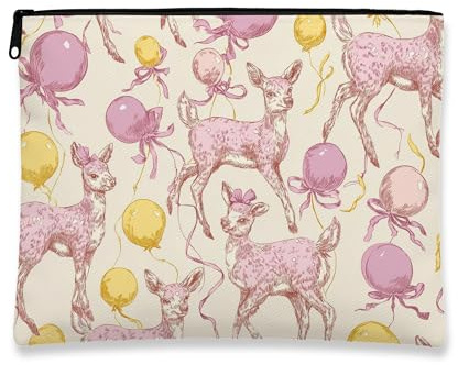 Fawn Make-up-Tasche, Pastell-Luftballons, Vintage, klassisch, Kosmetiktasche für Damen, tragbar, klein, Segeltuch, Reißverschluss, Frühlingsgeschenk, Hautpflege, Kulturbeutel, pastellfarben, 7x9 Inch