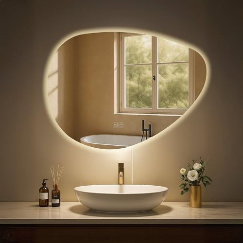 CLP Miroir de Salle de Bain Almafie avec éclairage, Miroir de Salle de Bain antibuée, Miroir Mural LED, avec ou sans Bluetooth, Contenu du Set:sans Bluetooth