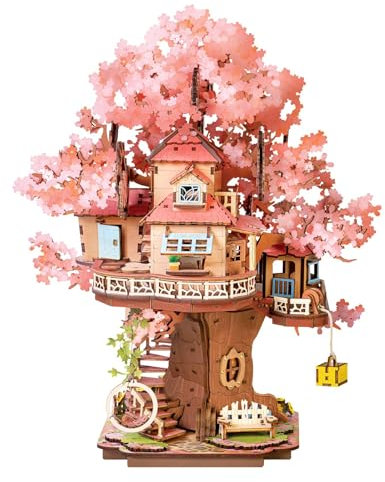 Casa sull'albero Sakura 3D Puzzle in Legno per Adulti, Modello di Ingranaggio Meccanico Kit, Autoassemblaggio Rompicapo Giocattol per Regali di Compleanno di Natale