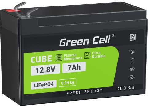 Green Cell CUBE LiFePO4 Batteria 7Ah 12.8V - Batteria al litio di ferro fosfato per camper, barche, impianti solari, sistemi off-grid, con BMS, leggera e sicura