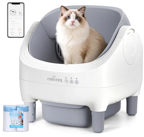 Nobleza Self Cleaning Cat Litter Tray for Multiple Cats App Control | 76L+11L Large Automatic Litter Box, Open-Top Smart Robot Tray, Safety Sensors Protection, Odor Control, One-Click Empty