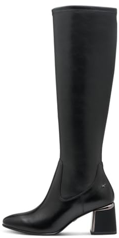 Tamaris Stivali Donna al ginocchio in Pelle Nero, Gambale Semi Elasticizzato, Tacco Medio 6 cm, 25527
