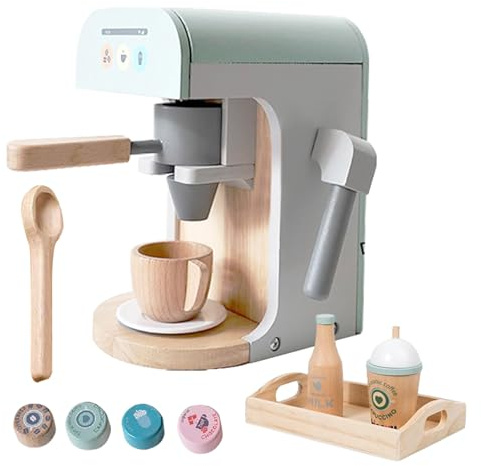 Hjatirace Kinder Spielzeug Kaffeemaschine | Kaffeevollautomat Spiel Kinderküche Holzspielzeug | Kreatives Lernspielzeug Für Kleinkinder Mädchen Kindergarten Vorschule,Zuhause Klassenzimmer Spielzimmer