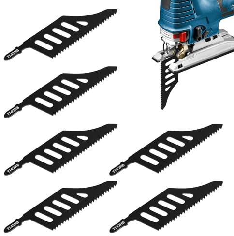 6 Stück Stichsägeblatt Profi Sägeblätter für Kork, Sperrholz, Faserplatte Stichsäge T Schaft Holz Laubsägeblätter Kompatibel mit Dewalt、Bosch 11 TPI