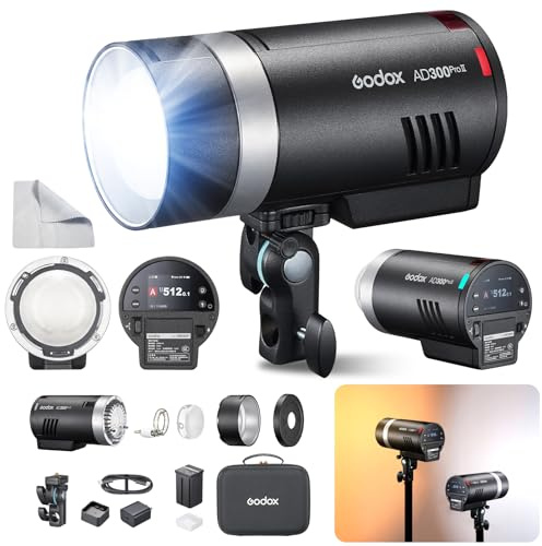 GODOX AD300Pro II AD300 ProII 300Ws TTL Flash Strumentale Esterno HSS 1/8000s 350 Flash Regolazione a 10 Livelli Indicatore a 16 Gruppi Lampada Modellante Bicolore 12W 2800K-6000K (AD300Pro 2026)