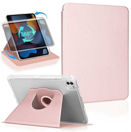 Koze Étui Rotatif pour iPad Pro 11 Pouces M5 2025 / M4 2024 (6e/5e Génération) avec Porte-Stylet, Coque de Protection Transparente Acrylique Antichoc Rotative à 360 Degrés, Or Rose