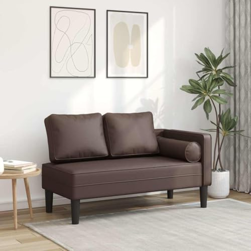 Frdhee Relax Stuhl Chaiselongue Sofa,Chaiselongue mit Kissen Braun Kunstleder,Lounge Sessel für Wohnzimmer und Schlafzimmer