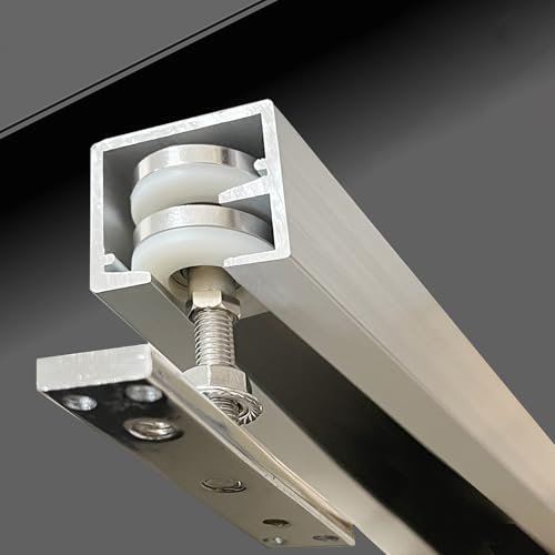 Schiebetür Schiene Schiebetürbeschlag-Set für Zweiflügelige Scheunentüren, Schiebetürschiene für Kleiderschränke mit Führungsrollen, Scharnieren und Schrauben(110cm(43.3in) for 2 Doors)