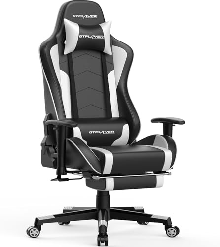 GTPLAYER Silla de Gamer con reposapiés, Altavoz Bluetooth, ergonómica, para Ordenador, con Respaldo Ajustable, Capacidad de Carga de 150 kg, Blanco