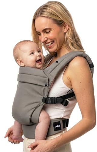 Boba Auri Porte-Bébé Coton, Naissance à Bambin, 3-20 kg, Gris | Tissage Doux et Respirant, Assise Ergonomique en Position M, 3 positions : ventral face à soi, face au monde et dorsal.