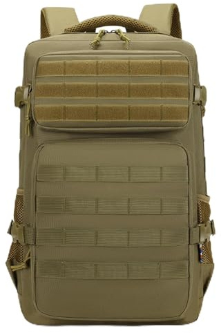 35L Taktische Rucksäcke Molle Schwarzer Rucksack Motorradrucksack,Khaki | Outdoor,Militär,Reisen,Klettern,Wandern,Camping Tagesrucksäcke,600D Nylon,47 × 30 × 20 cm, Verstellbare Träger,700 g