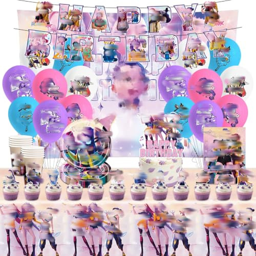 K Pop Birthday Decorations, 78 Pcs Birthday Party Decorations, Kids' Party Tableware Set with Balloons Cake Toppers Banner Napkins Plates Tablecloth Background Cloth for Fans Girls