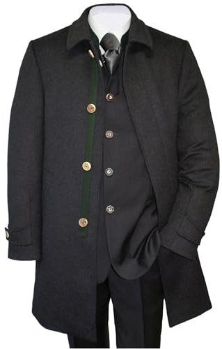 Steinbock Trachten-Lodenmantel Mantel Kurzmantel für Herren Trachtenmantel Walk Loden grau Hirschhornknöpfe Herrenmantel aus Loden anthrazit dunkelgrau modischer Schnitt