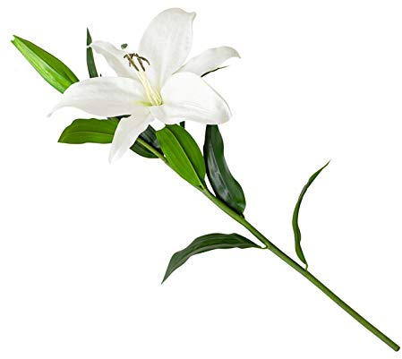 BLOOM Artificial White Casablanca Lily Stem - Faux Silk Flowers That Look Real, Rustic Wedding Flowers & Decorations, Artificial Foliage, Silk Casablanca White Lily Stem