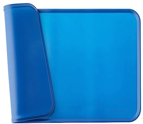 Amazon Basics Waterproof Anti-Slip Silicone Placemat Pet Food and Water Bowl Mat, Easy to Clean, Solid, 47 x 29 cm, Blue, Pack of 1