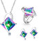 Uloveido Charm Regenbogen Erstellt Topaz Mystische Große Quadratische Kristall Halskette Passende Ohrstecker Ringe Weißes Gold Überzogen Hochzeit Schmuck-Set (Multicolor, Größe 49) T295