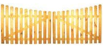 StaketenTor 'Standard' 300x 120/100 cm - unten – kdi / V2A Edelstahl Schrauben verschraubt - aus frischem Holz gehobelt – nach unten gebogene Ausführung - kesseldruckimprägniert